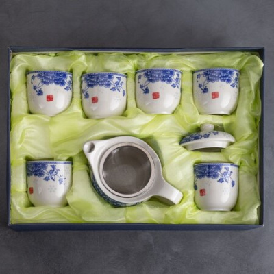 Сервиз чайный Канси 7 предметов Цветок: чайник и чашки опт